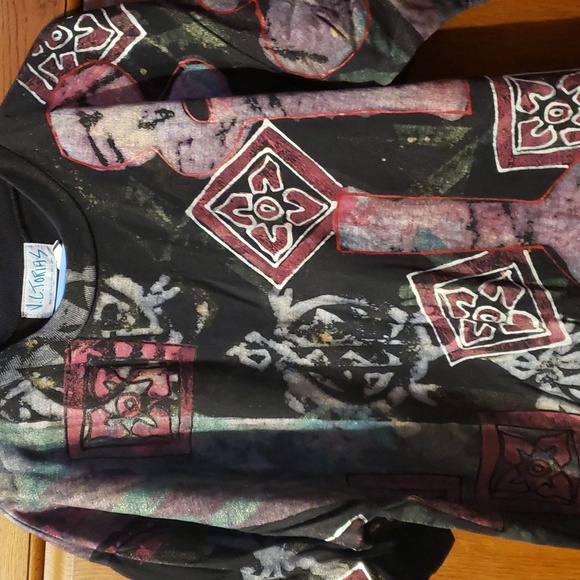 V.C. Torias Handpainted Vintage Artist Dropwaist Dress Art to Wear OS - Picture 3 of 12